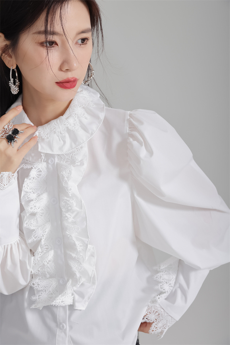 Retro lace flower collar shirt