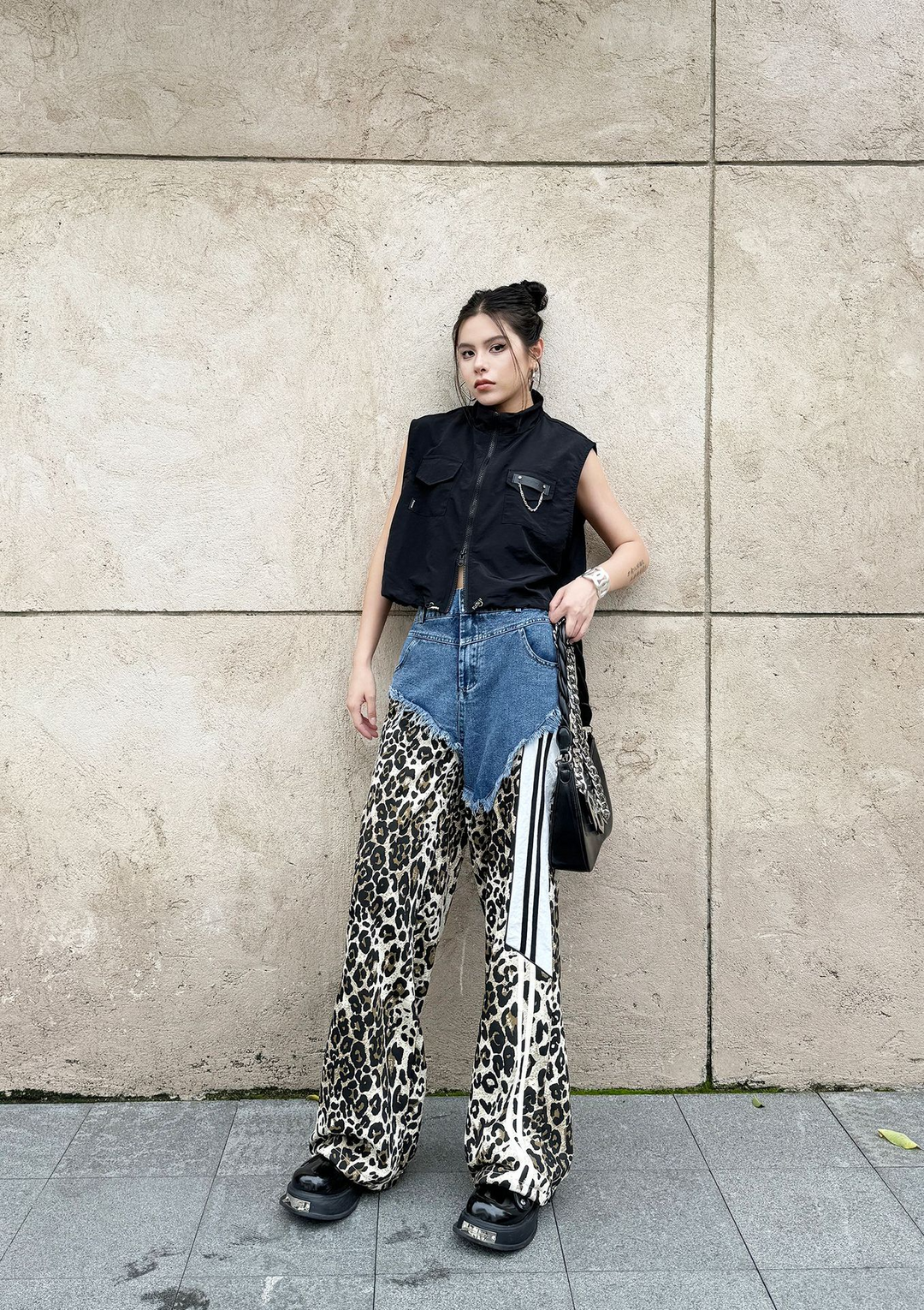 Leopard high waist side line jeans