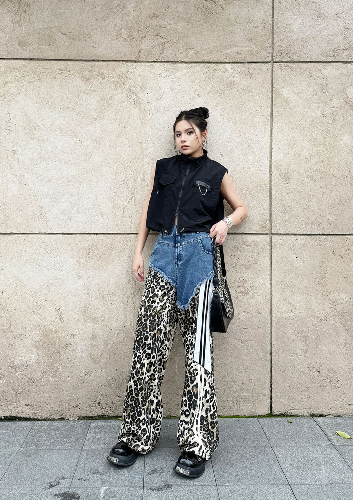 Leopard high waist side line jeans