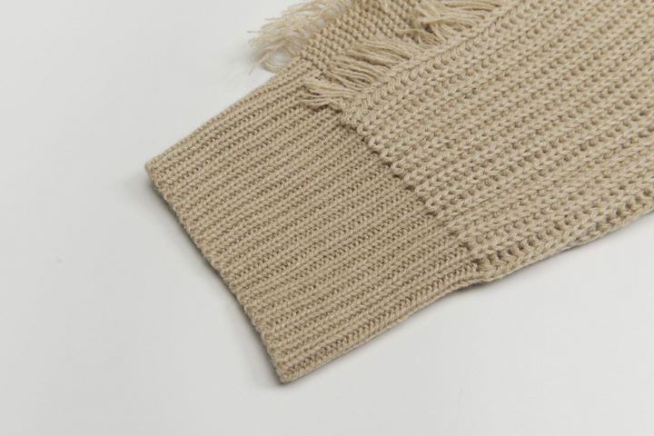 Butterfly embroidery v-neck damage knit sweater