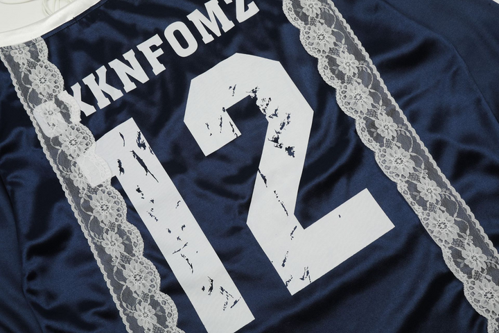 Numbering Lace Ribbon Long Sleeve Tops