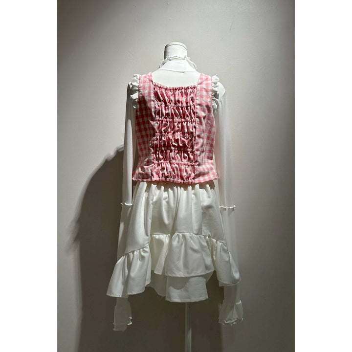 Shoulder Frill Front Ribbon Vest