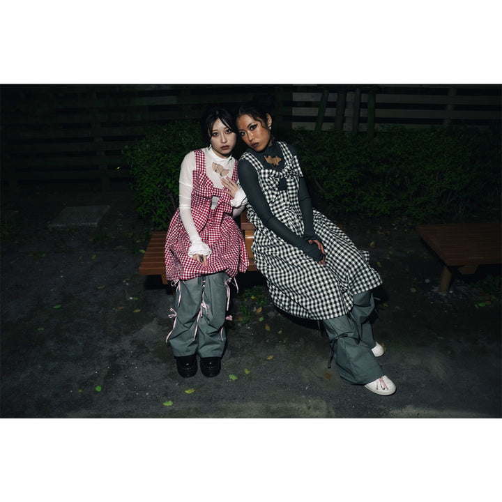 Front ribbon sleeveless onepiece (Beige Check) ¥8,980 / ¥9,480