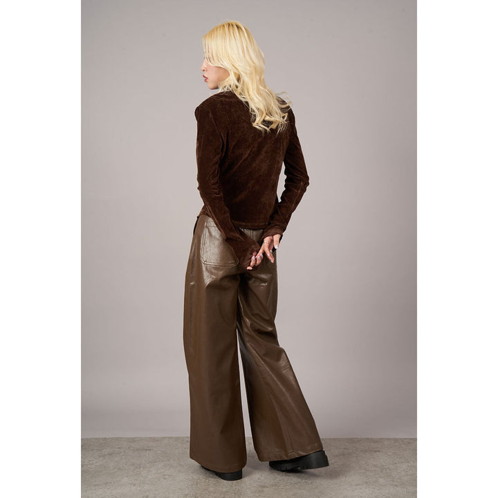 Center Seam PU Leather Wide Pants