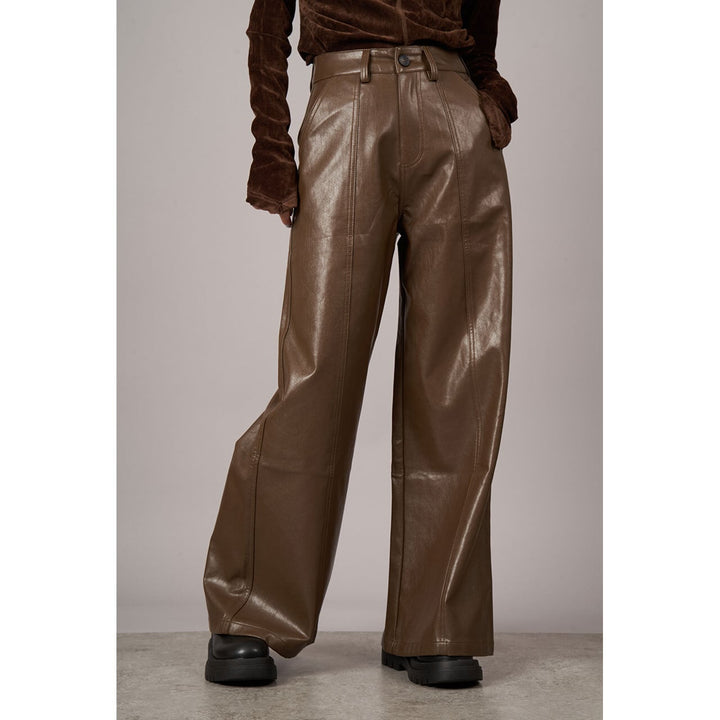 Center Seam PU Leather Wide Pants