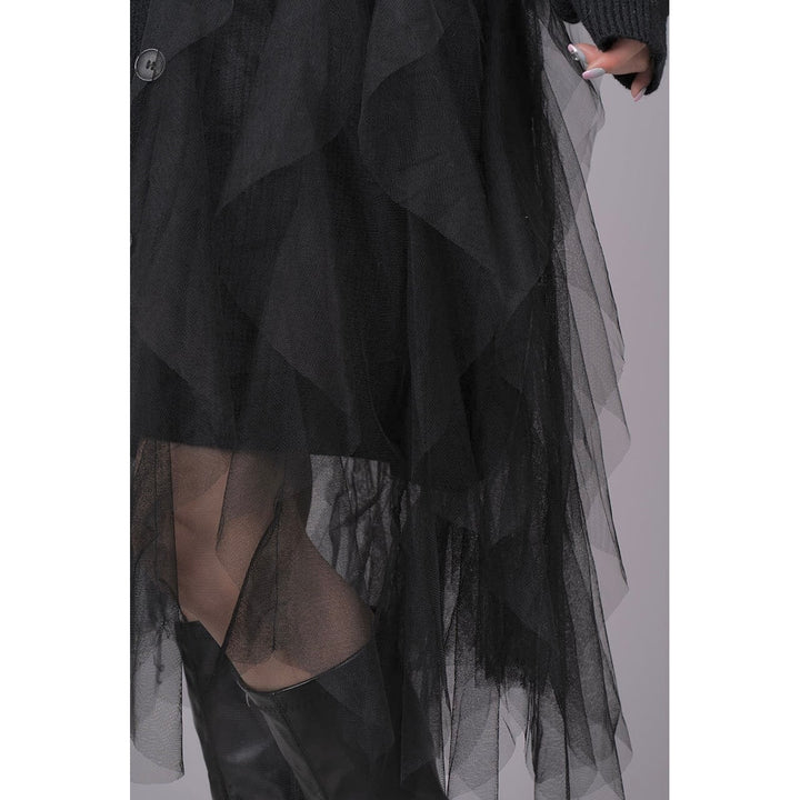 Ruffle Tulle Long Cardigan