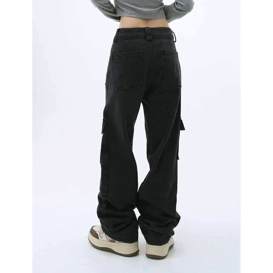 Water-washed loose-fitting wide jeans