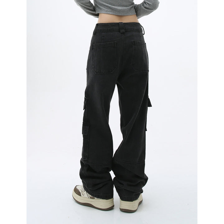 Water-washed loose-fitting wide jeans