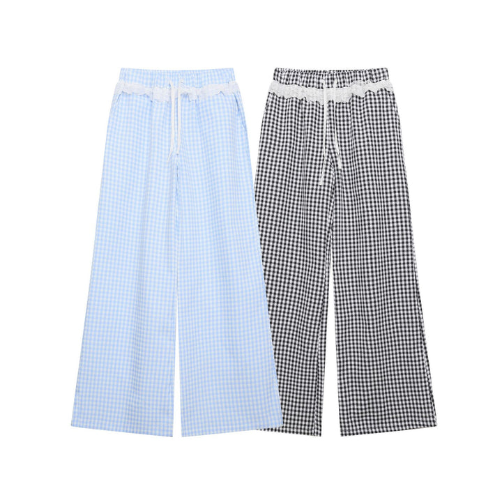 Lace Gingham Check Wide Pants