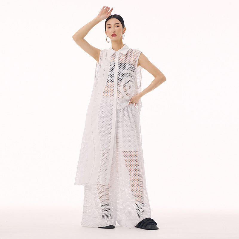 Swirl mesh sleeveless vest dress