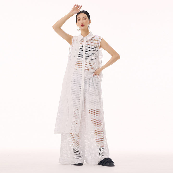 Swirl mesh sleeveless vest dress