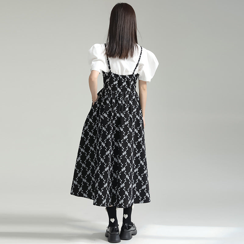 Tuck Puff Sleeve T-shirt & Cut Out Flower Camisole Onepiece