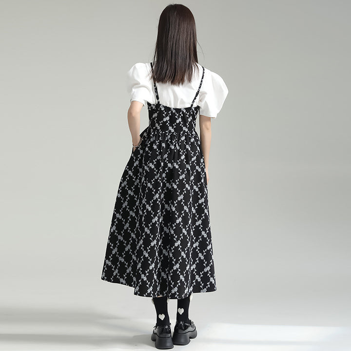 Tuck Puff Sleeve T-shirt & Cut Out Flower Camisole Onepiece