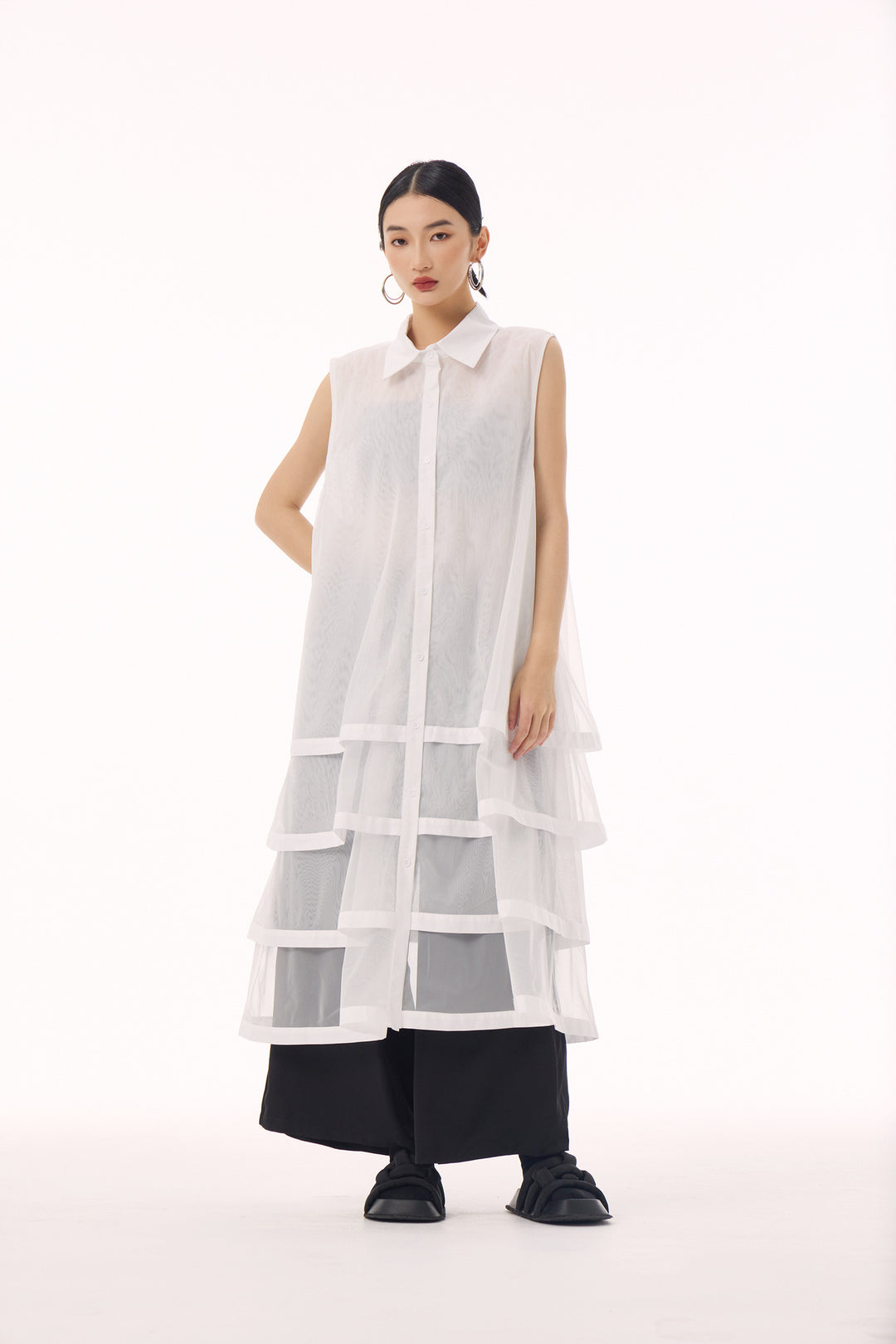 See through tiered vest long dress