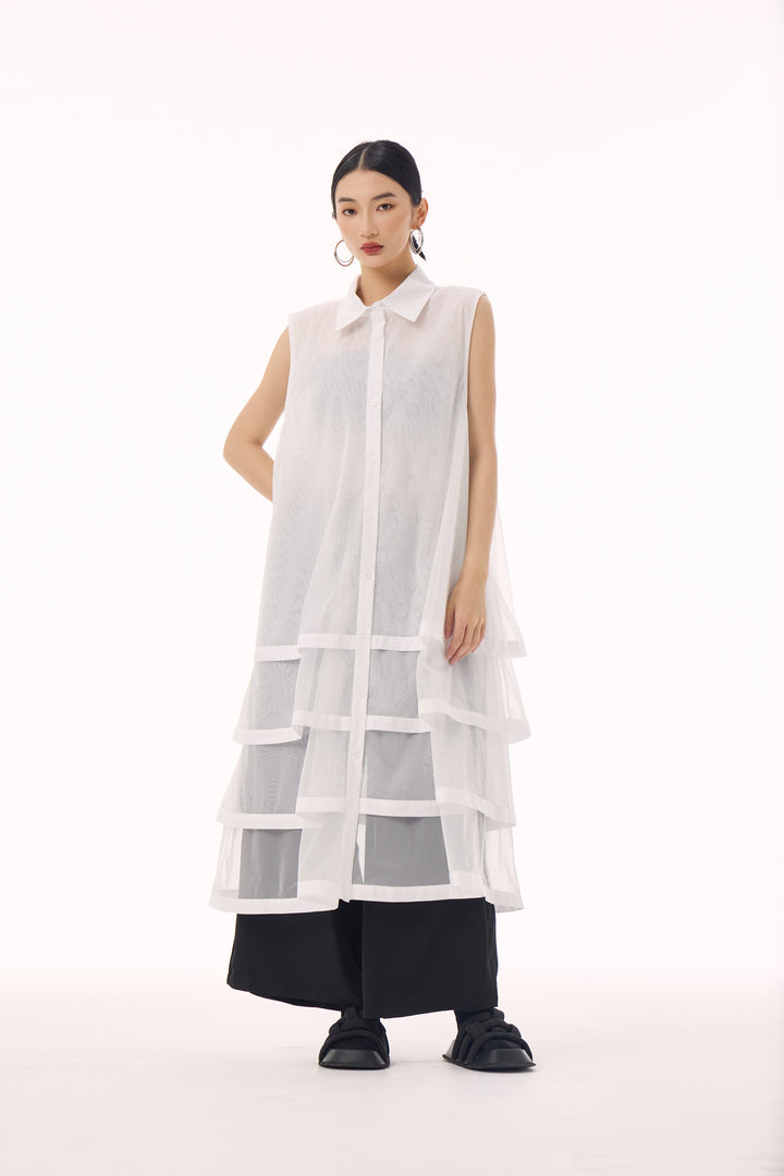 See through tiered vest long dress