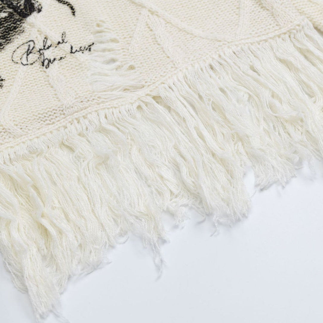 Butterfly Print Knit Pullover Sweater