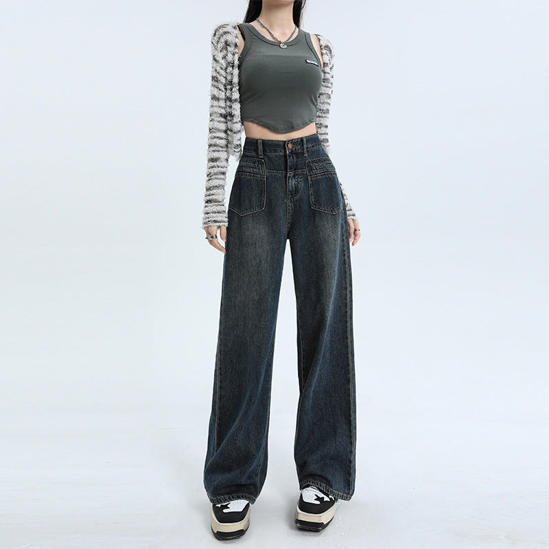 Dark straight fit all-match jeans