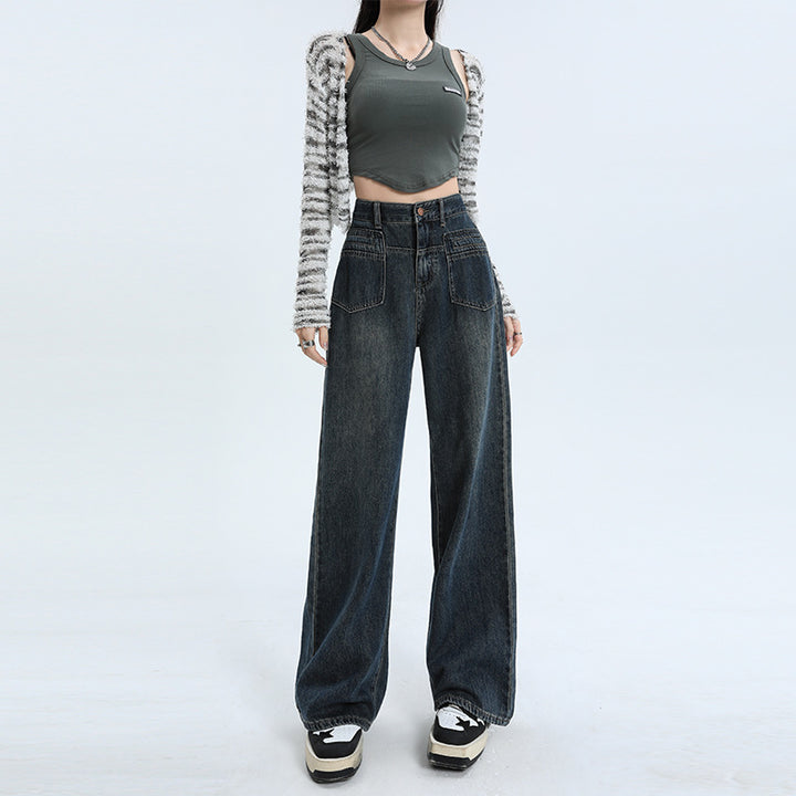 Dark straight fit all-match jeans