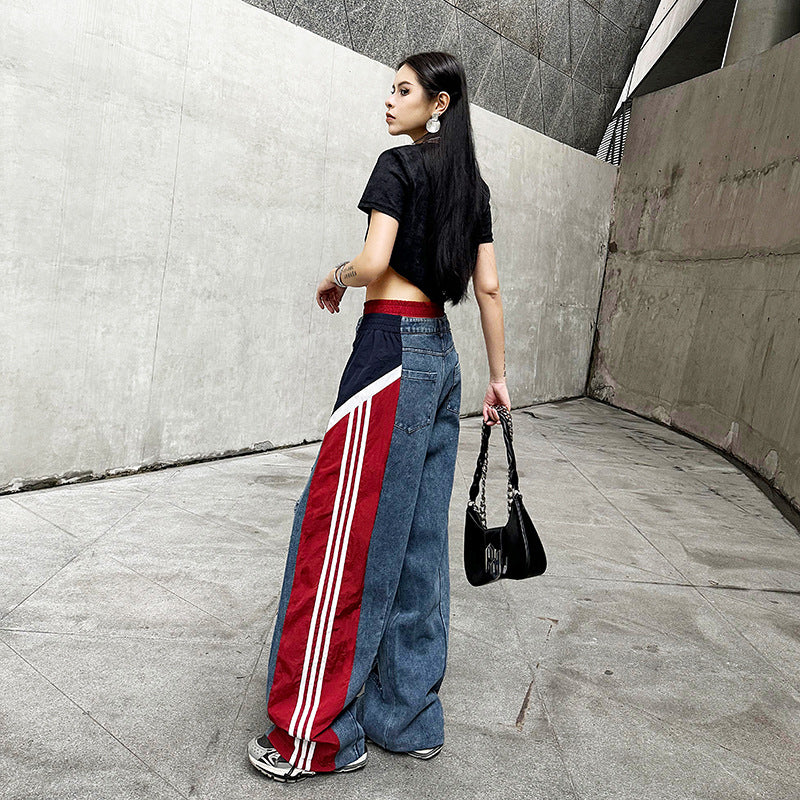 Street color patchwork loose jeans