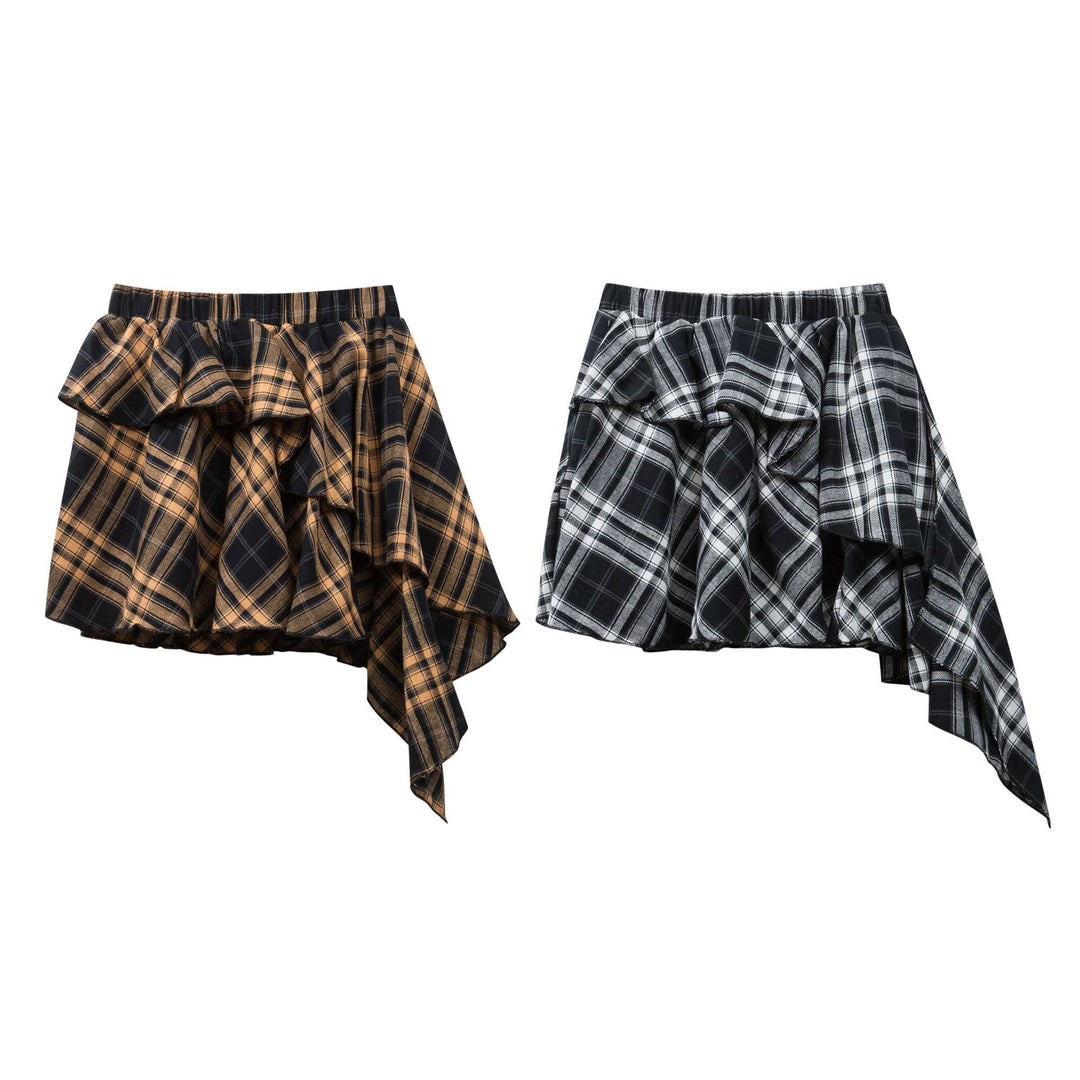 Asymmetry Check Mini Skirt