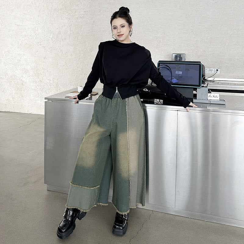 American style drape contrast denim