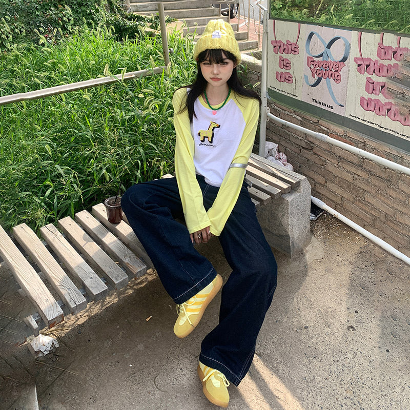 Retro high waist loose wide-leg jeans