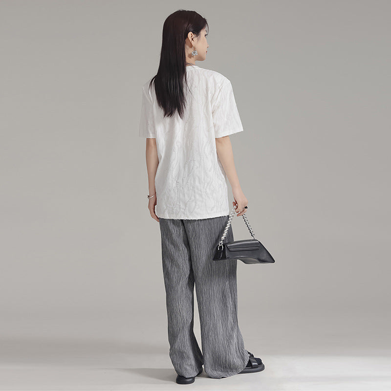 Zipper Short Sleeve Loose Top