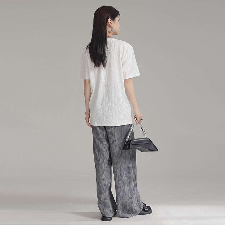 Zipper Short Sleeve Loose Top