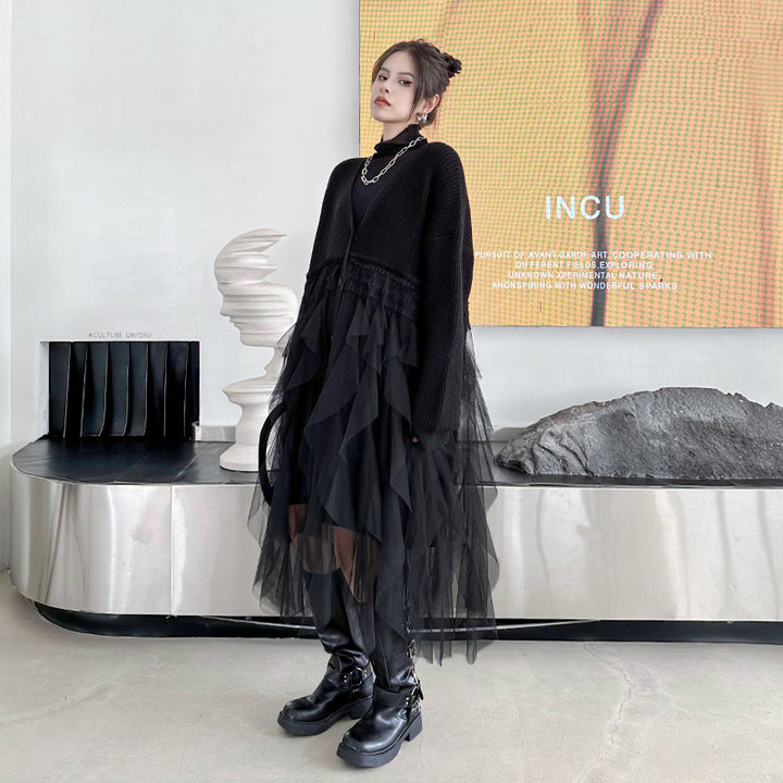 Ruffle Tulle Long Cardigan