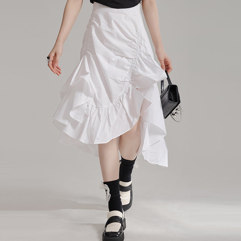 Asymmetry Semi Flare Gathered Skirt