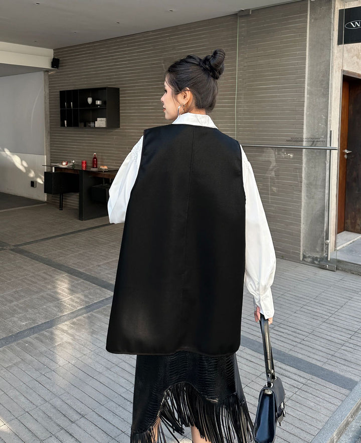 PU Leather V-neck vest