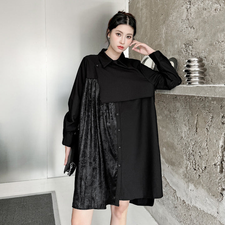 Pleated patchwork velor onepiece