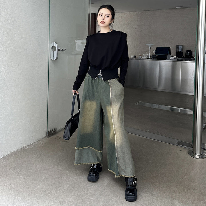 American style drape contrast denim