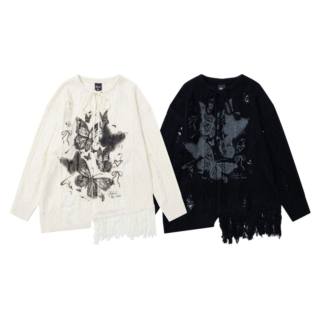 Butterfly Print Knit Pullover Sweater