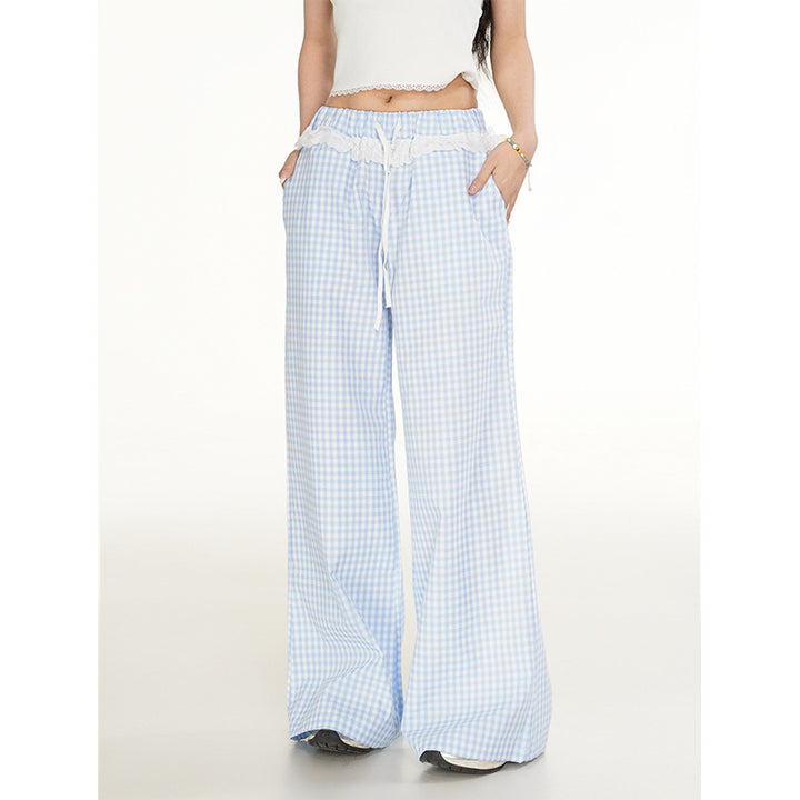 Lace Gingham Check Wide Pants