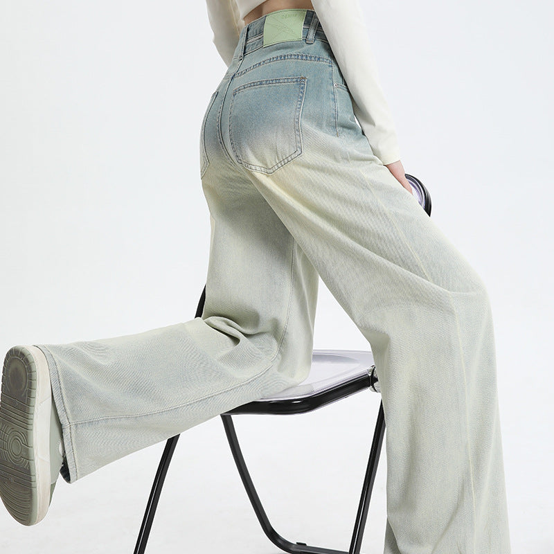 Gradient design straight wide-leg jeans