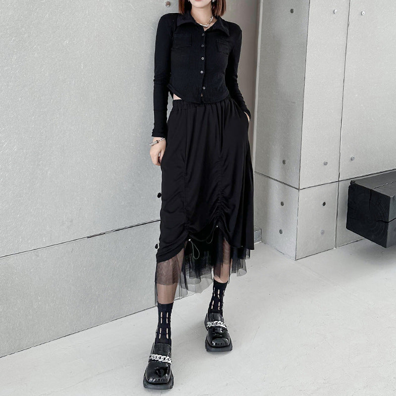 Gathered layered tulle skirt