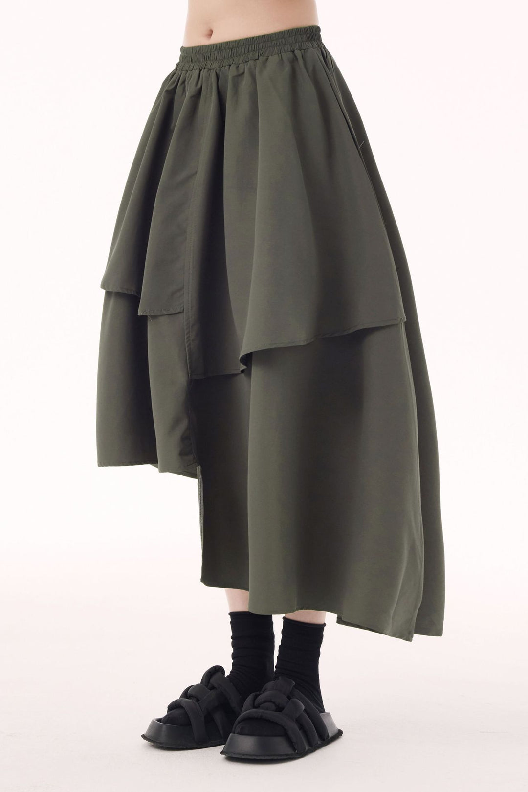Asymmetrical layer midi skirt