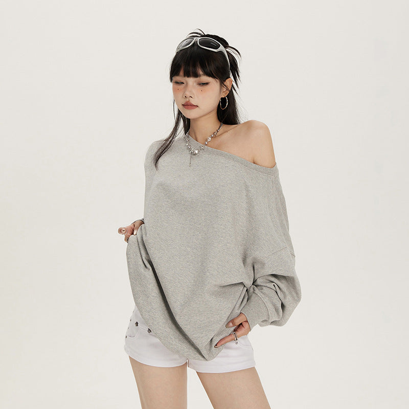 Lazy style off-shoulder long-sleeved top