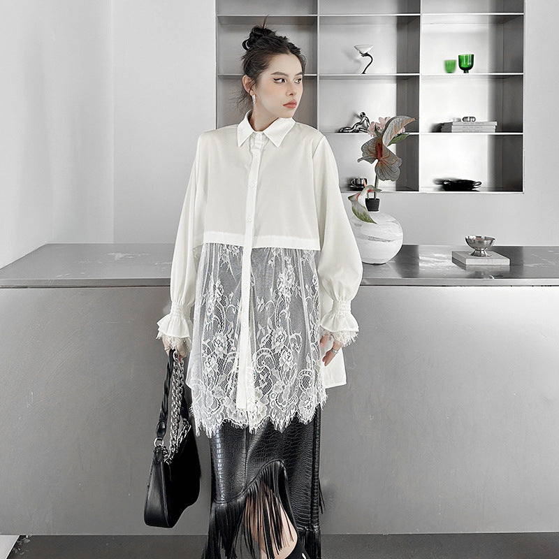 Crochet lace patchwork long sleeve shirt