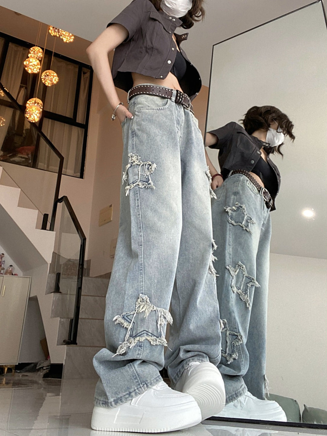 Star straight wide-leg jeans