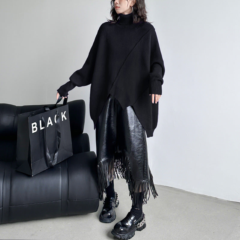 Irregular turtleneck loose pullover sweater