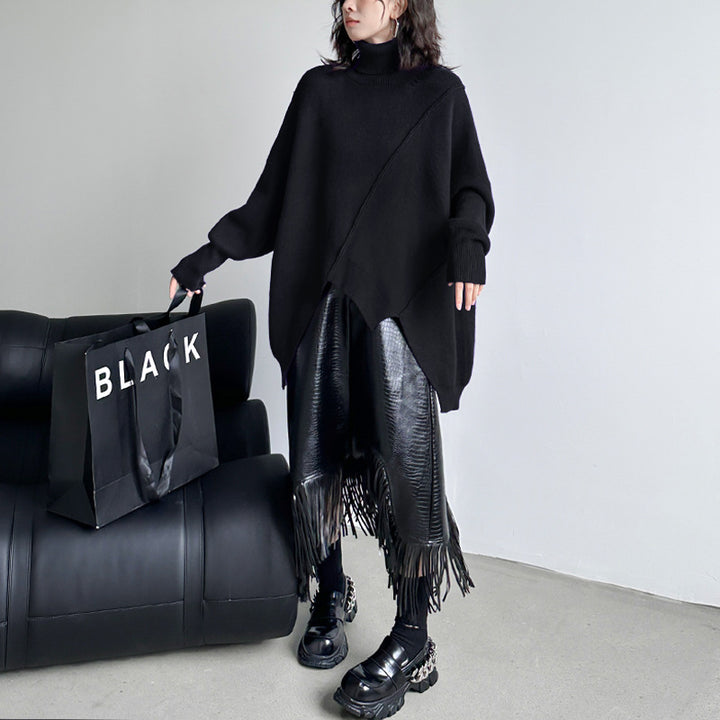 Irregular turtleneck loose pullover sweater