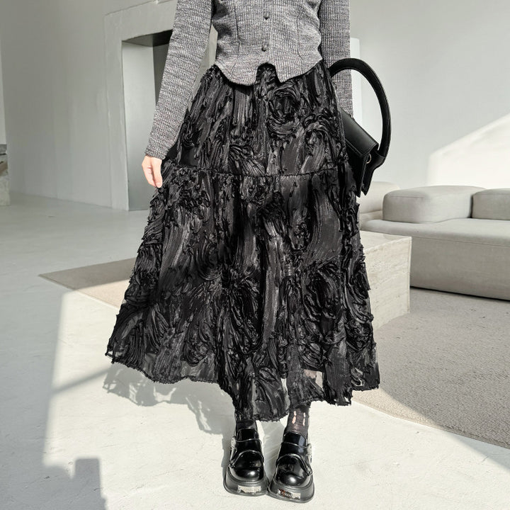 Three-dimensional pattern western a-shaped skirt