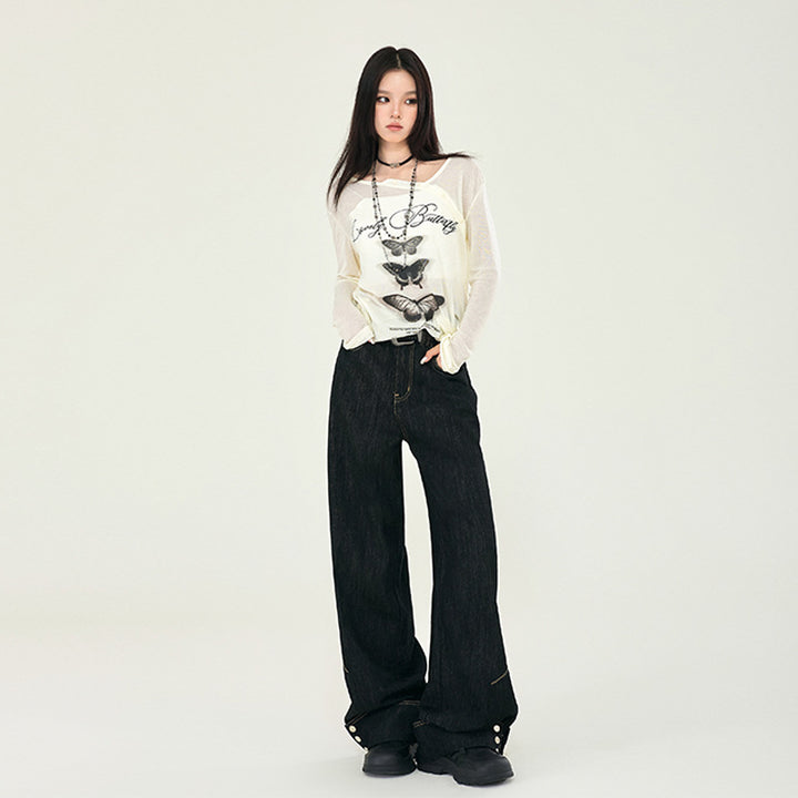 Retro black wide-leg jeans