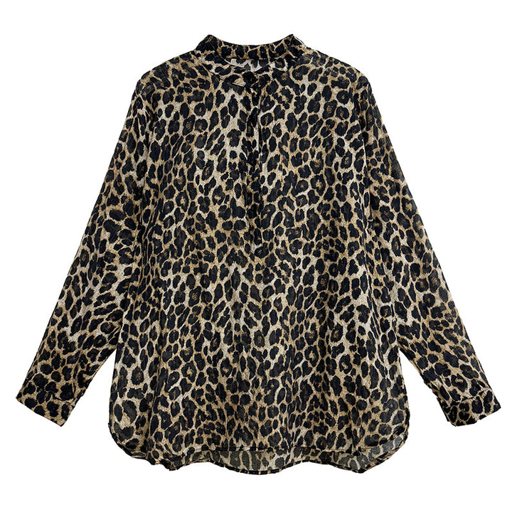 Leopard Print Stand Collar Shirt