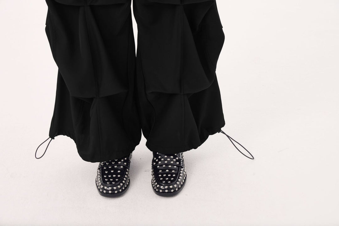 Drawstring casual wide pants