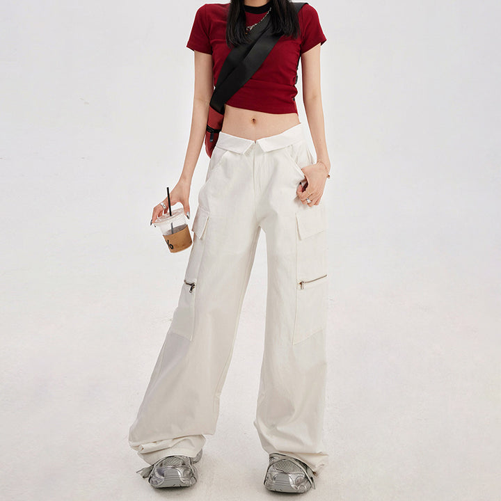 Loose wide leg low waist work pants