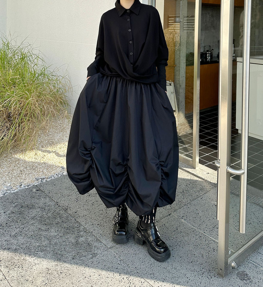 High waist drape puff skirt