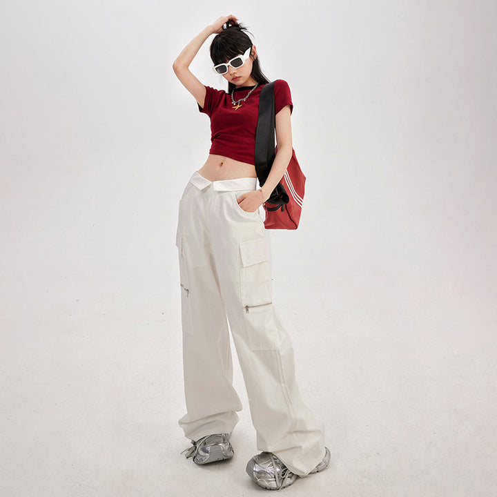 Loose wide leg low waist work pants